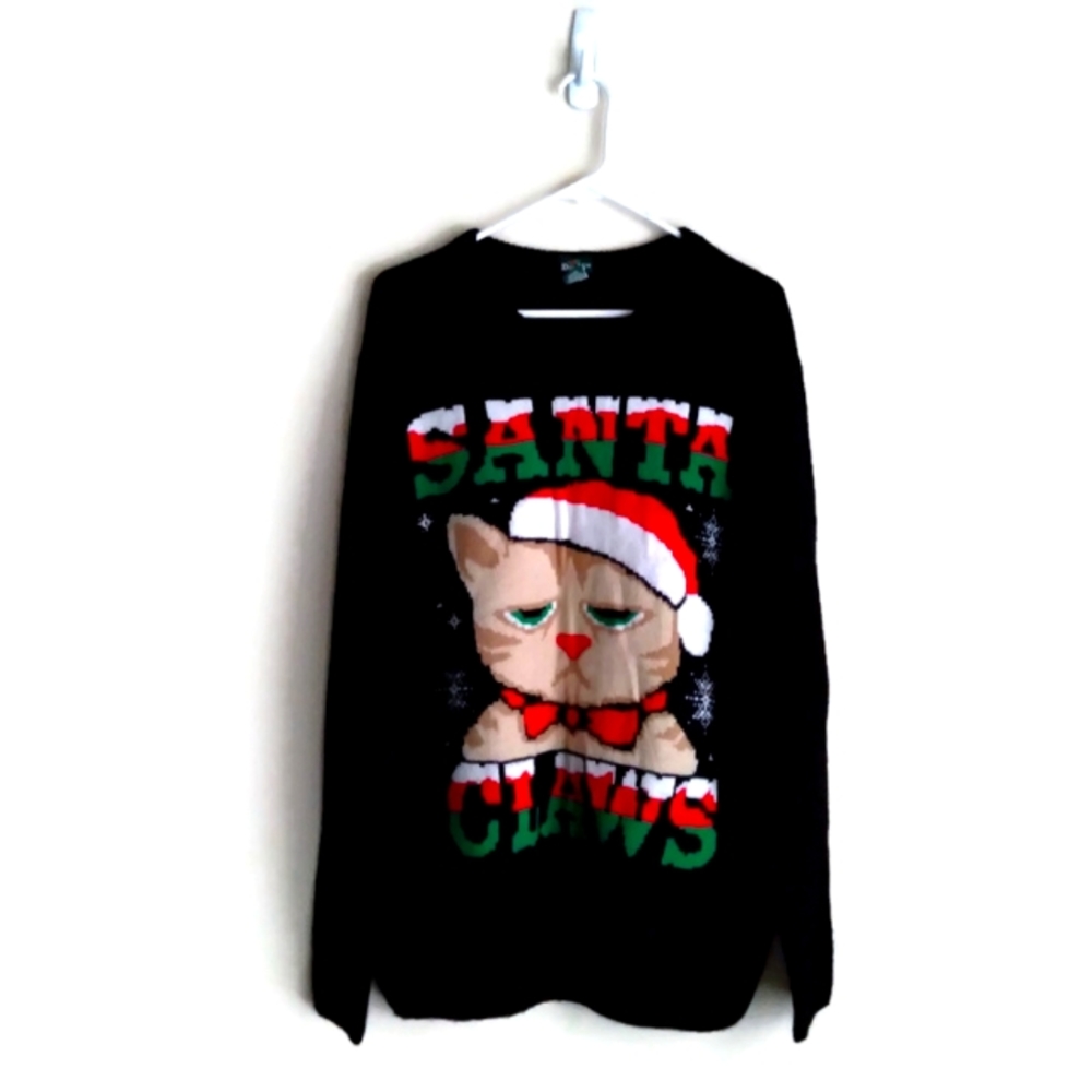 Dec 25th Womens Santa Claws (Cat) Big Logo Ugly Christmas Statement Sweater  XXL